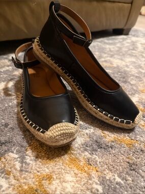 a.n.a Mint Black Leather Espadrille Flats with (removable) ankle strap.